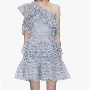 SELF PORTRAIT off the shoulder blue lace dress